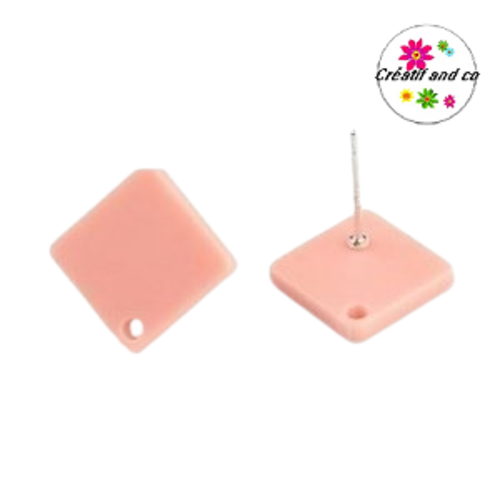 Clou oreille carrée rose acrylique et tige argent 925