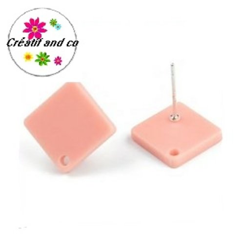 Clou oreille rose acrylique et tige argent 925