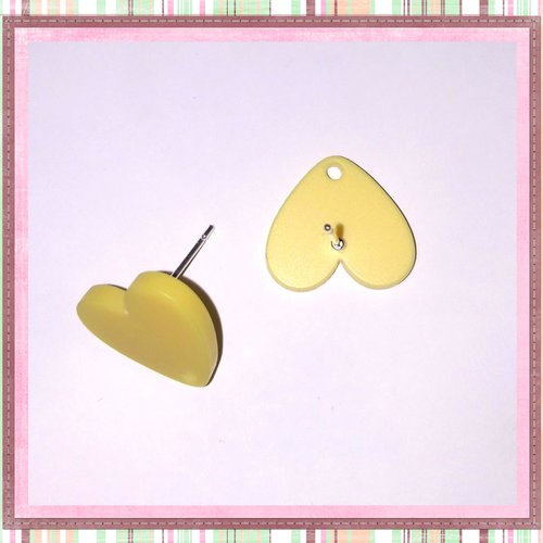 Clou oreille coeur jaune acrylique et tige argent 925