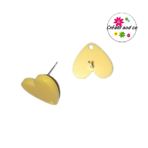 Clou oreille coeur jaune acrylique et tige argent 925