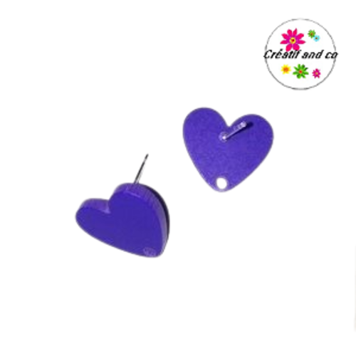 Clou oreille coeur bleu roi acrylique et tige argent 925