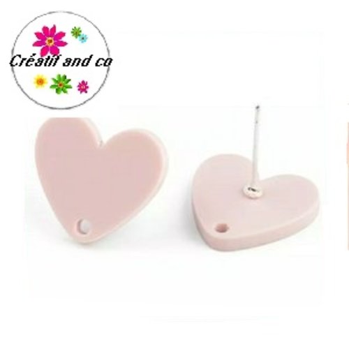 Clou oreille coeur rose très pâle acrylique et tige argent 925