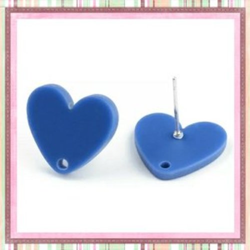 Clou oreille coeur bleu acrylique et tige argent 925