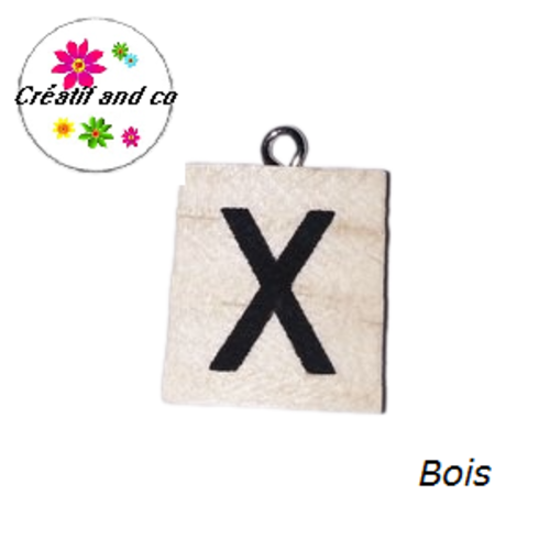 Breloque bois brut lettre alphabet x