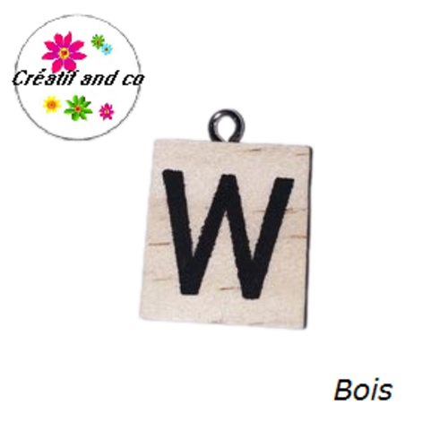 Breloque bois brut lettre alphabet w