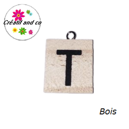 Breloque bois brut lettre alphabet t