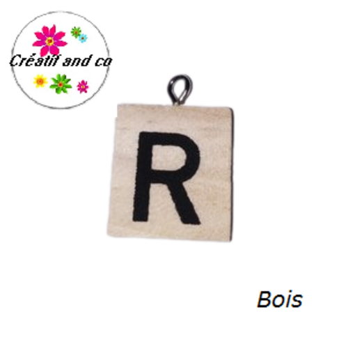 Breloque bois brut lettre alphabet r