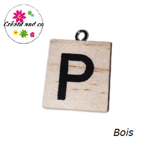 Breloque bois brut lettre alphabet p