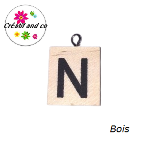 Breloque bois brut lettre alphabet n