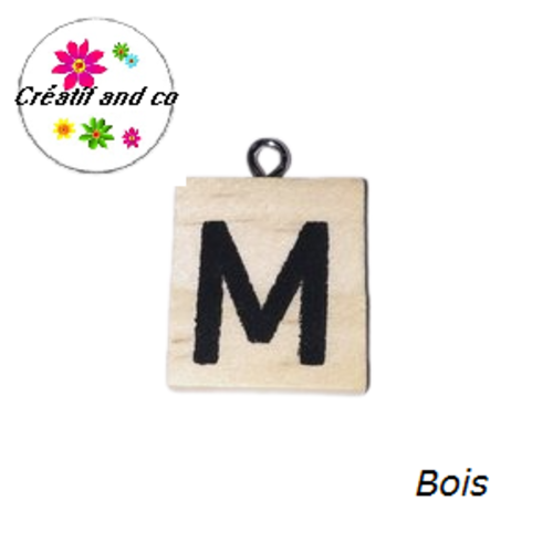 Breloque bois brut lettre alphabet m