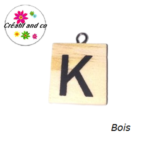 Breloque bois brut lettre alphabet k