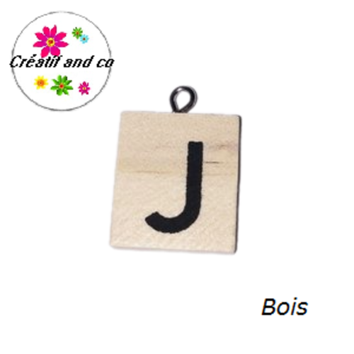 Breloque bois brut lettre alphabet j