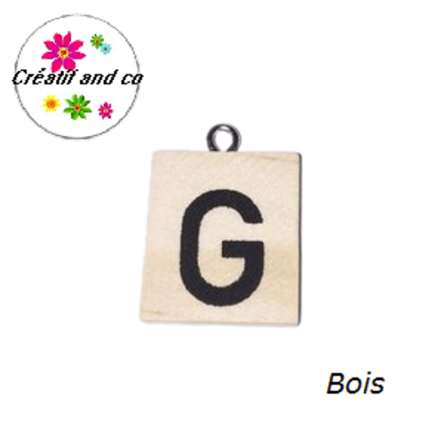 Breloque bois brut lettre alphabet g