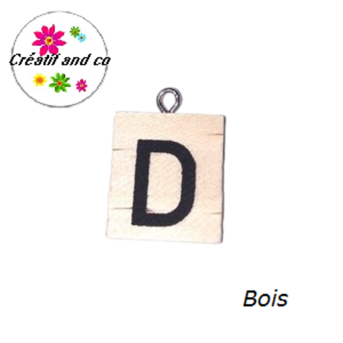Breloque bois brut lettre alphabet d