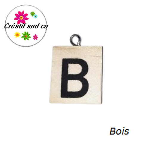 Breloque bois brut lettre alphabet b