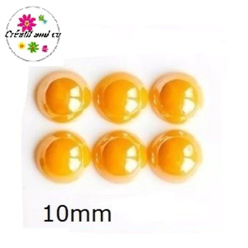 X2 cabochons dômes céramique jaune d'or 10mm