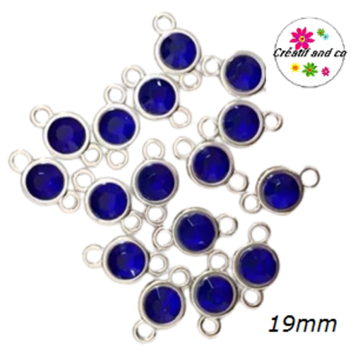 Connecteur acrylique et strass bleu roi 19mm