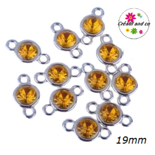 Connecteur acrylique et strass orange 19mm