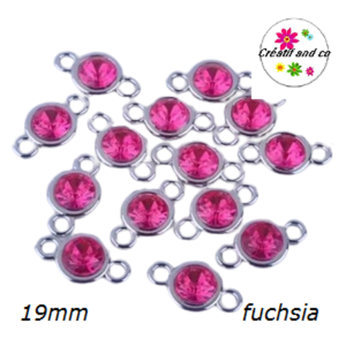 Connecteur acrylique et strass fuchsia 19mm
