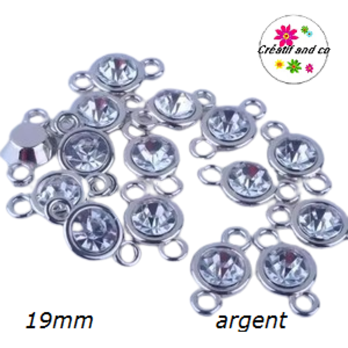 Connecteur acrylique et strass argent 19mm