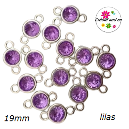 Connecteur acrylique et strass lilas 19mm