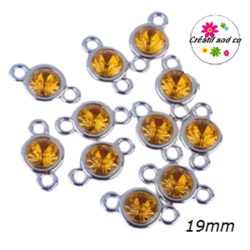 Connecteur acrylique et strass jaune 19mm