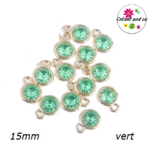 Pendentif acrylique doré strass vert 15mm