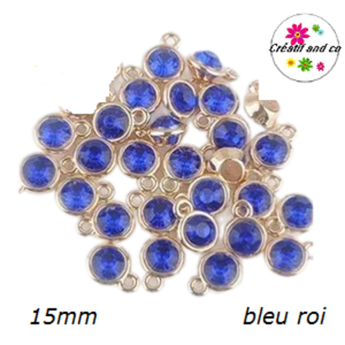 Pendentif acrylique doré strass bleu roi 15mm