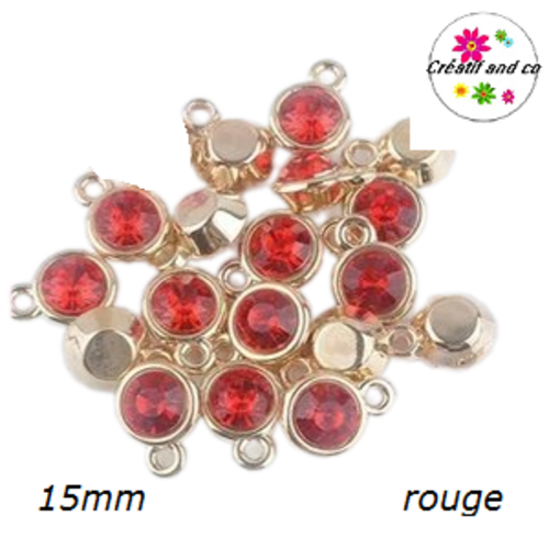 Pendentif acrylique doré strass rouge 15mm