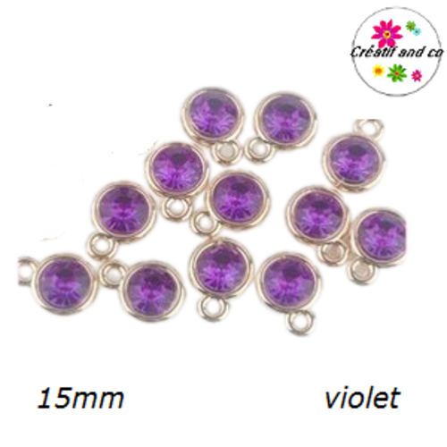 Pendentif acrylique doré strass violet 15mm