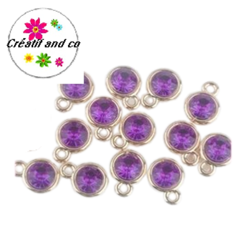 Pendentif acrylique doré strass violet 15mm