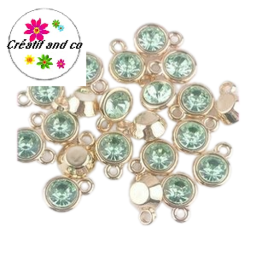 Pendentif acrylique doré strass vert clair 15mm