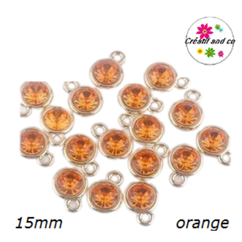 Pendentif acrylique doré strass orange 15mm