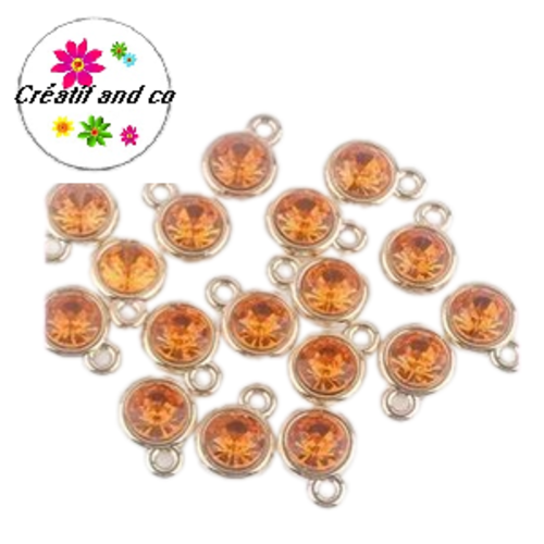 Pendentif acrylique doré strass orange 15mm