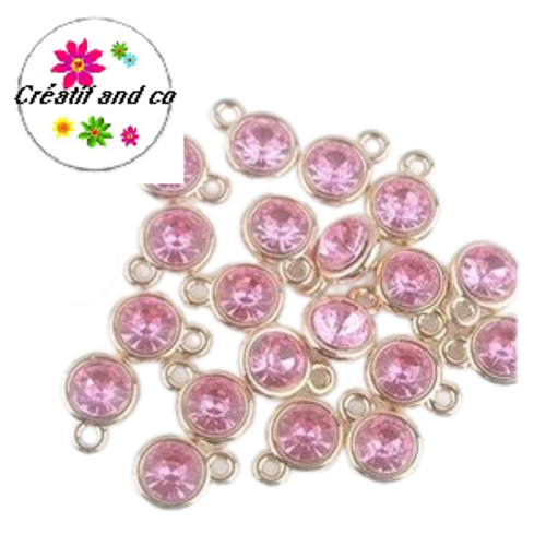 Pendentif acrylique doré strass rose 15mm