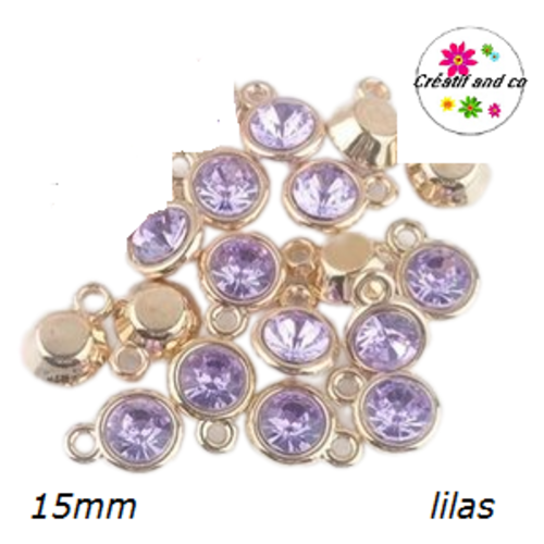 Pendentif acrylique doré strass lilas 15mm