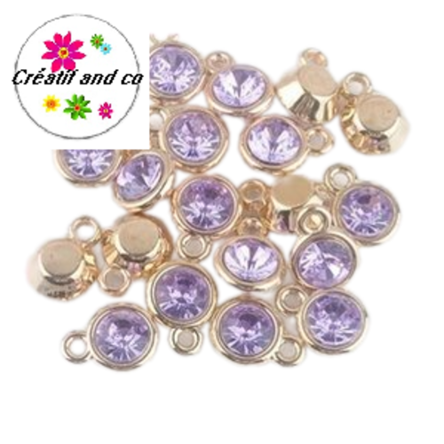 Pendentif acrylique doré strass lilas 15mm