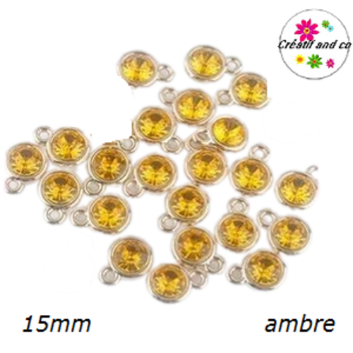 Pendentif acrylique doré strass ambre 15mm