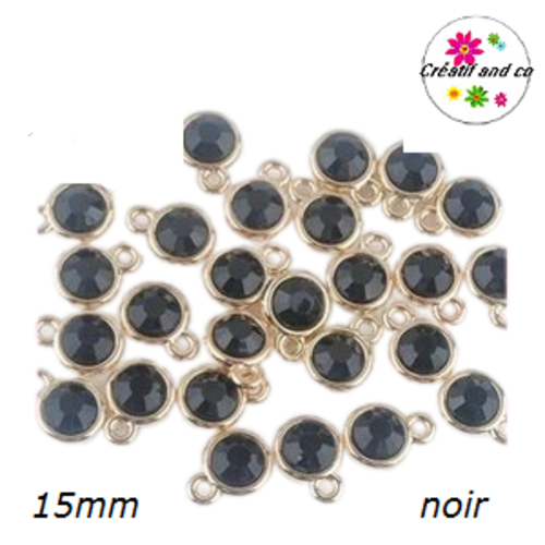 Pendentif acrylique doré strass noir 15mm