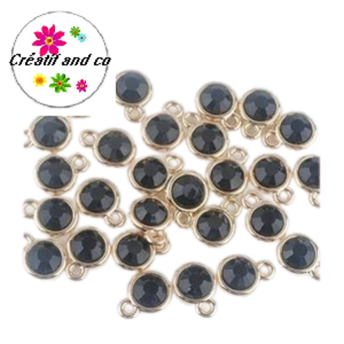 Pendentif acrylique doré strass noir 15mm