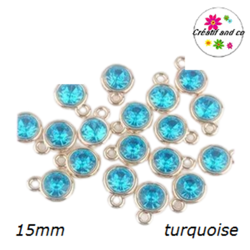 Pendentif acrylique doré strass turquoise 15mm