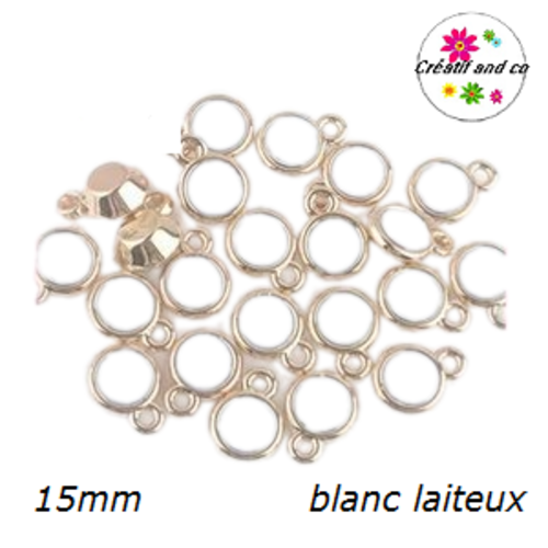 Pendentif acrylique doré strass blanc laiteux 15mm