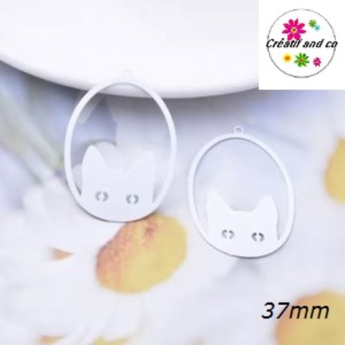 Breloque estampe chat blanc 37mm