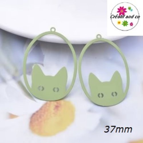 Breloque estampe chat vert 37mm
