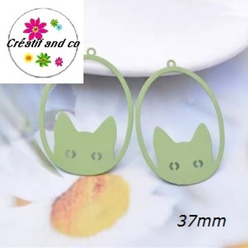 Breloque estampe chat vert 37mm