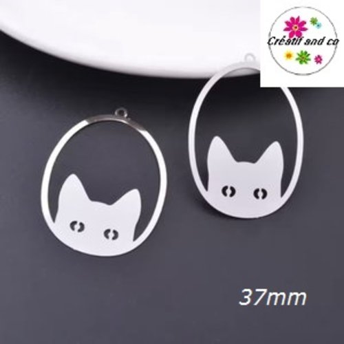 Breloque estampe chat argent 37mm