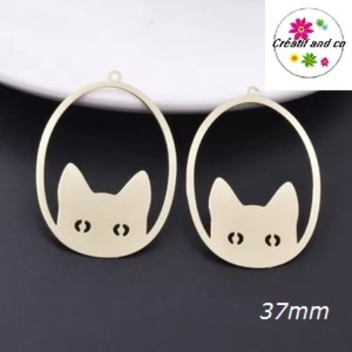 Breloque estampe chat doré  37mm