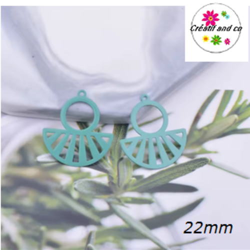 Breloque estampe éventail vert paon 22mm