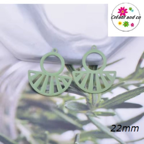 Breloque estampe éventail vert clair 22mm