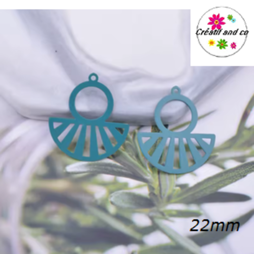 Breloque estampe éventail vert foncé  22mm
